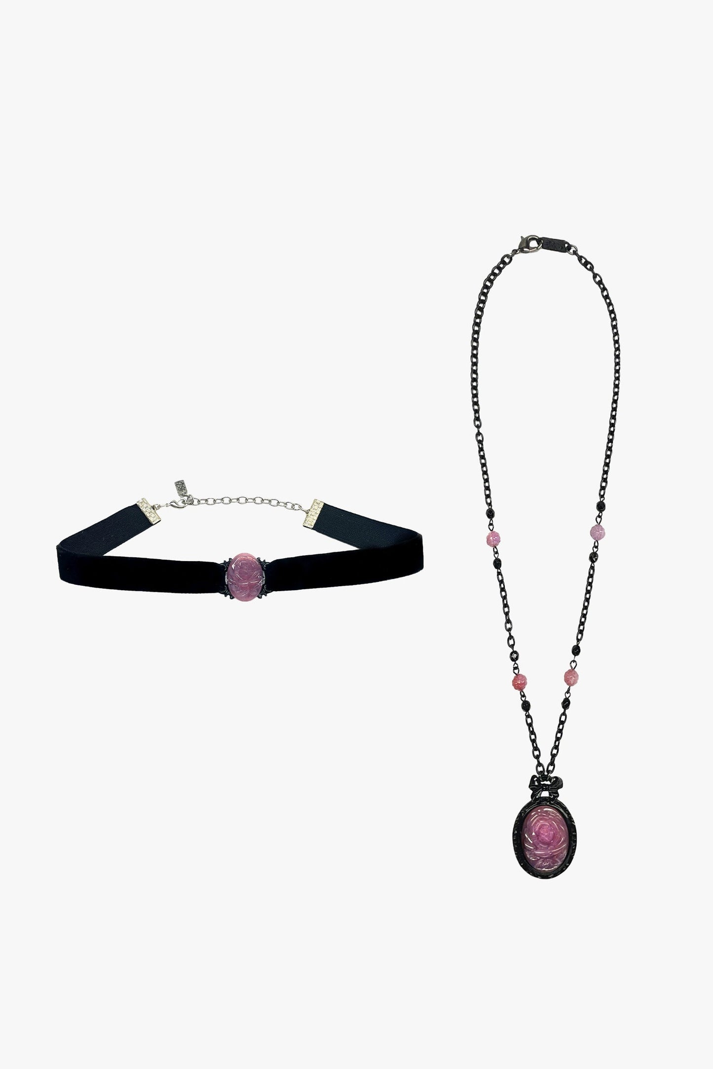 Carved Rose Victorian Necklace & Choker Set – Dusty Rose