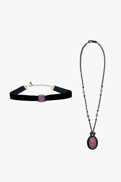 Carved Rose Victorian Necklace & Choker Set – Dusty Rose