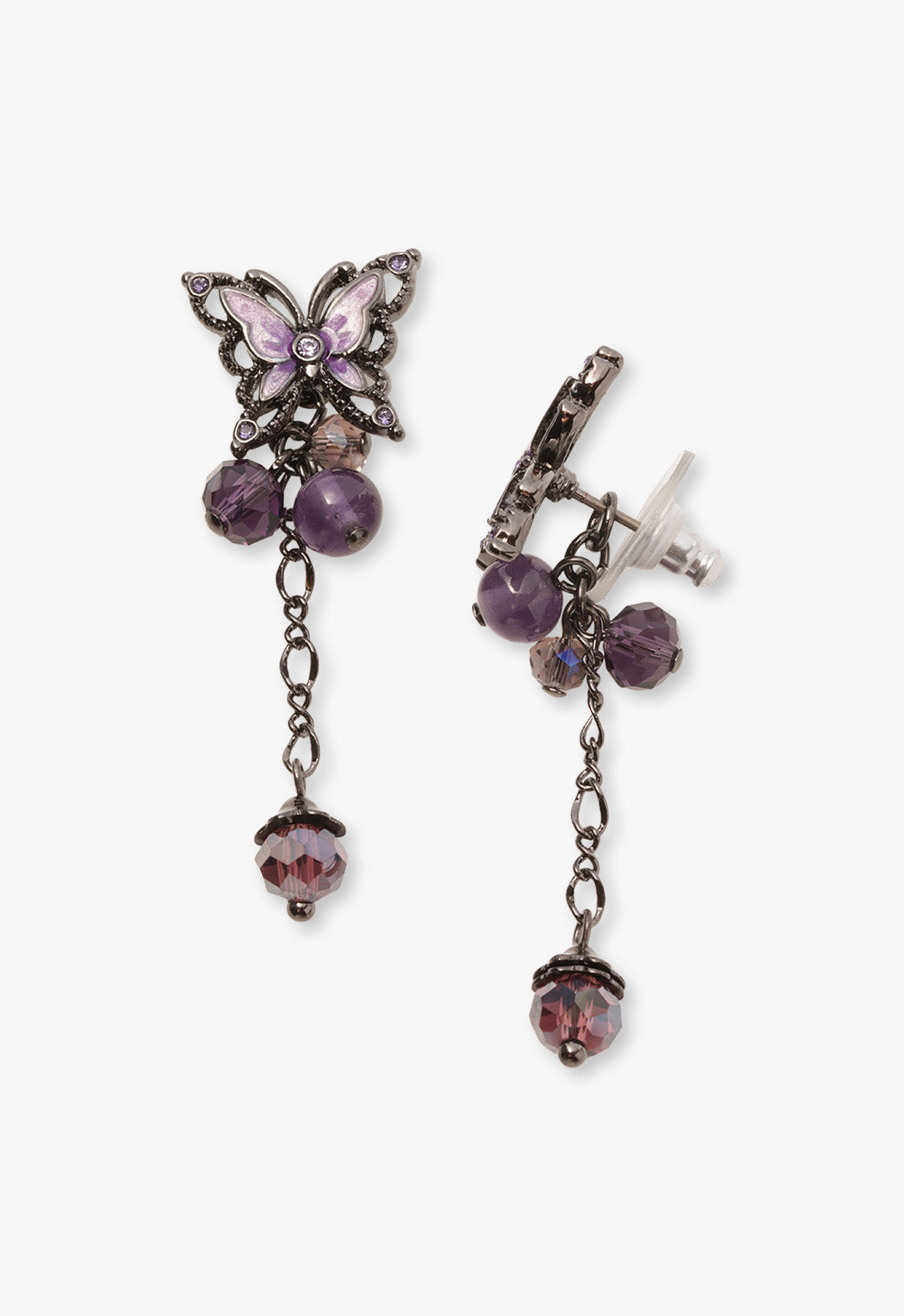 Beaded Butterfly Earrings - Gunmetal