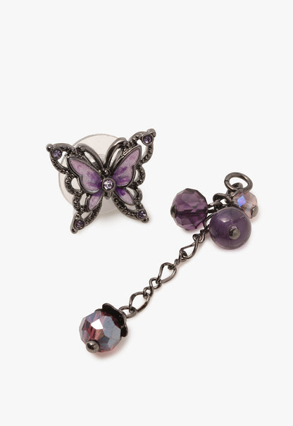 Beaded Butterfly Earrings - Gunmetal