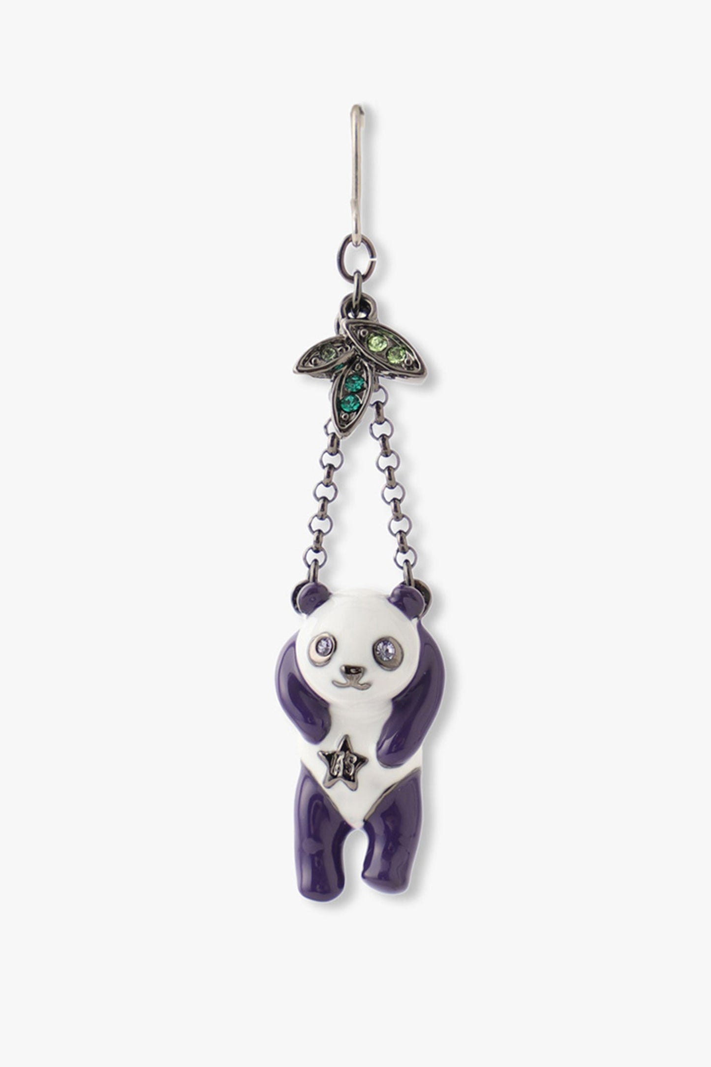 Panda white on head/body, purple arms legs and ears, embellished eyes gems, star with AS on body