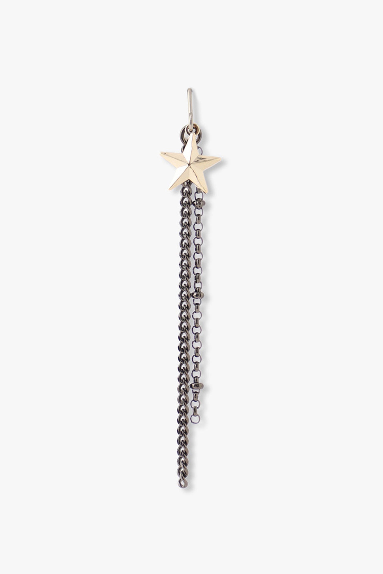 Panda Drop Chain Earrings, Gunmetal 2-chained one longer than other, with a golden star 