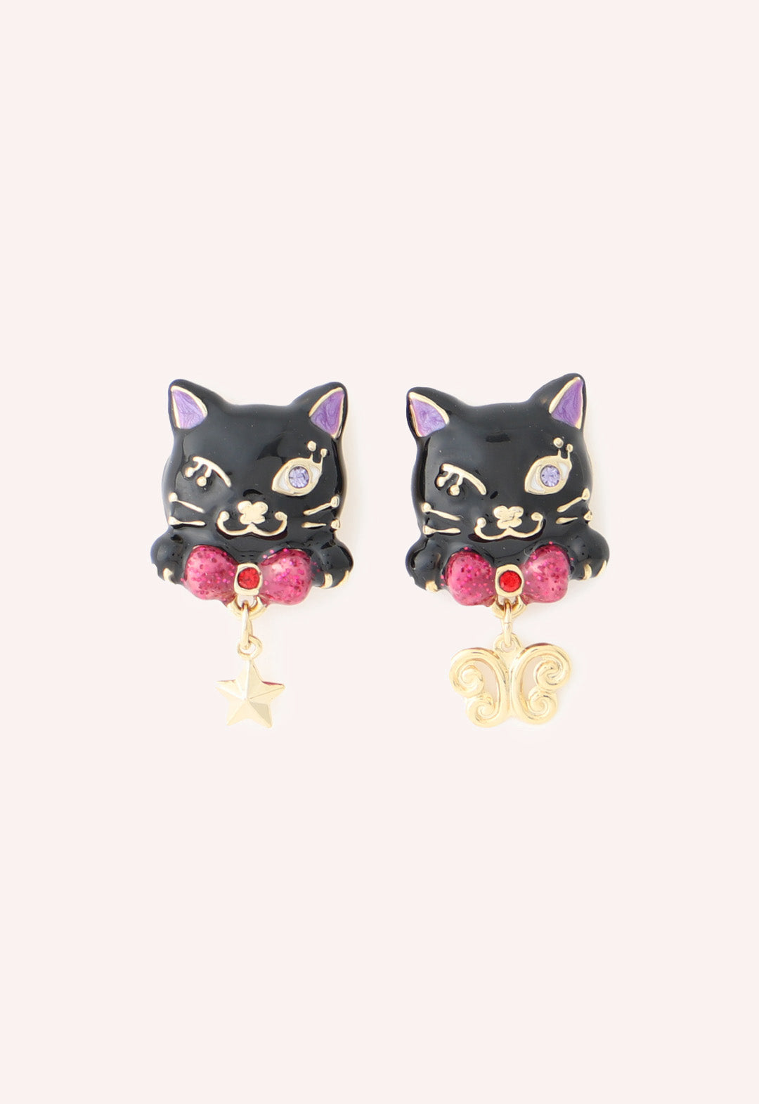 Cat Charm Earrings Black