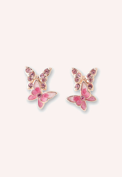 Bejeweled Butterfly Stud Earrings - Pink