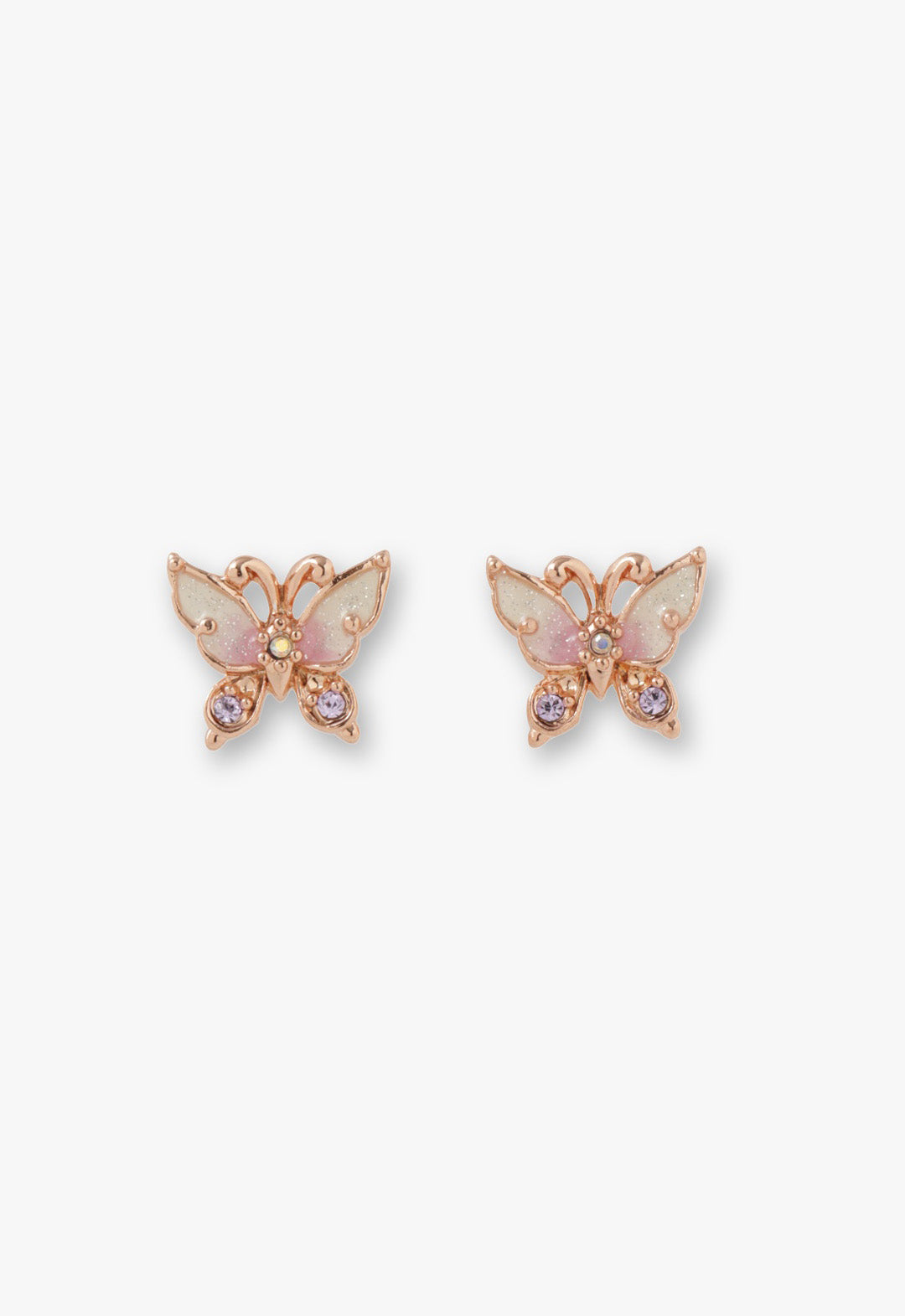 Butterfly Pearl Stud Earrings-Rose Gold