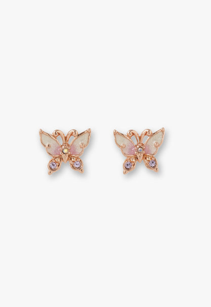 Butterfly Pearl Stud Earrings-Rose Gold