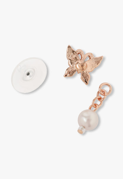 Butterfly Pearl Stud Earrings-Rose Gold