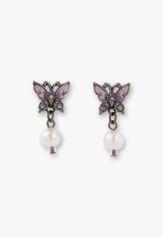 Butterfly Pearl Stud Earrings-Gunmetal