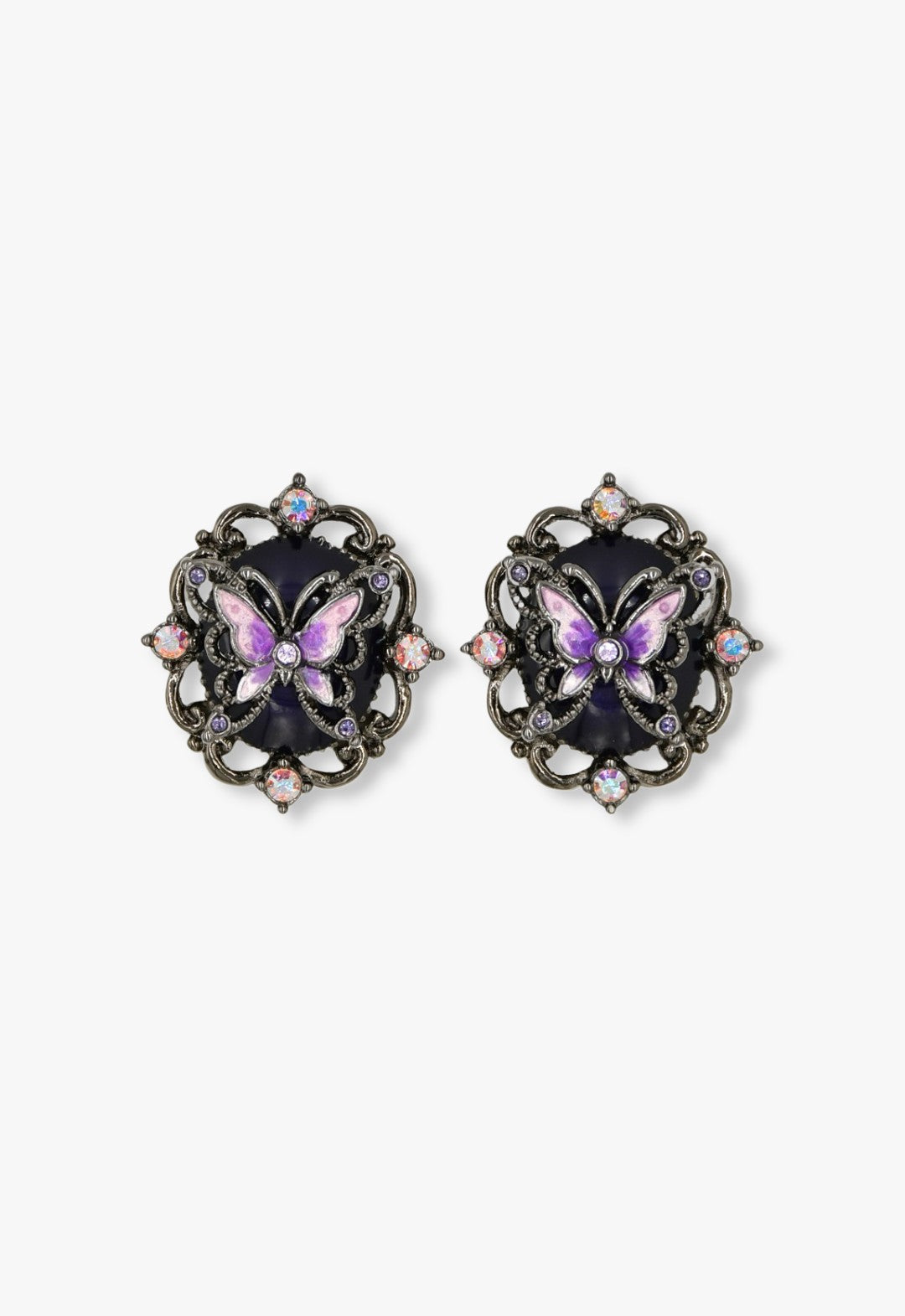 Victorian Romance Butterfly Statement Stud Earrings - Gunmetal