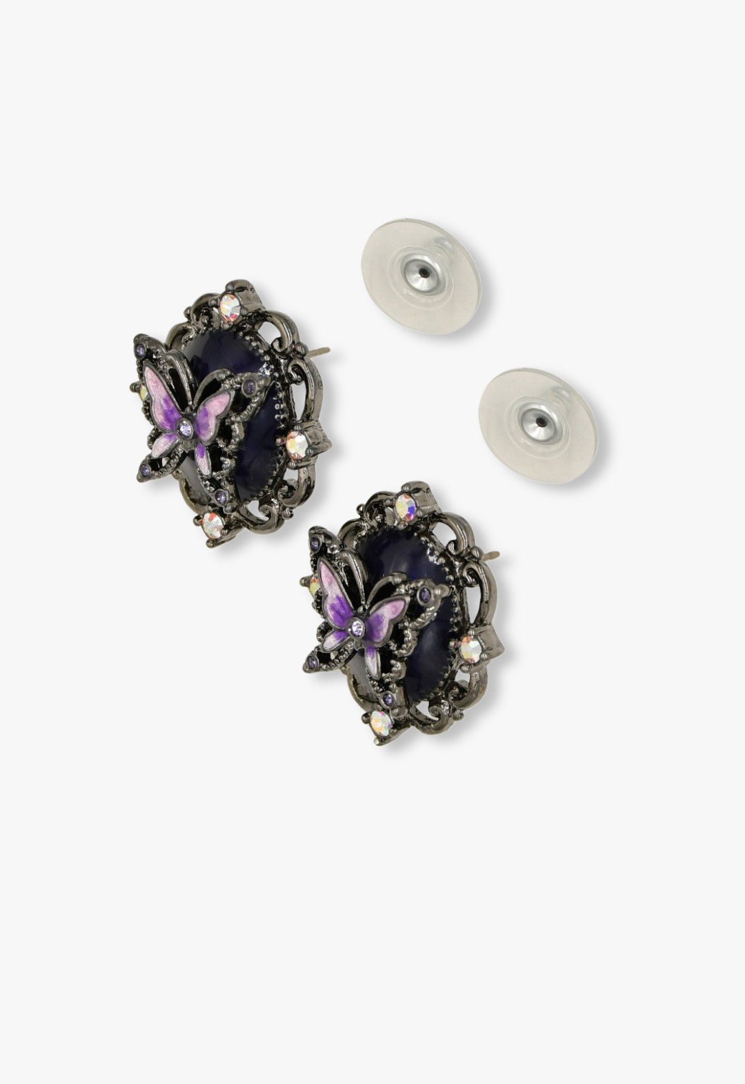 Victorian Romance Butterfly Statement Stud Earrings - Gunmetal