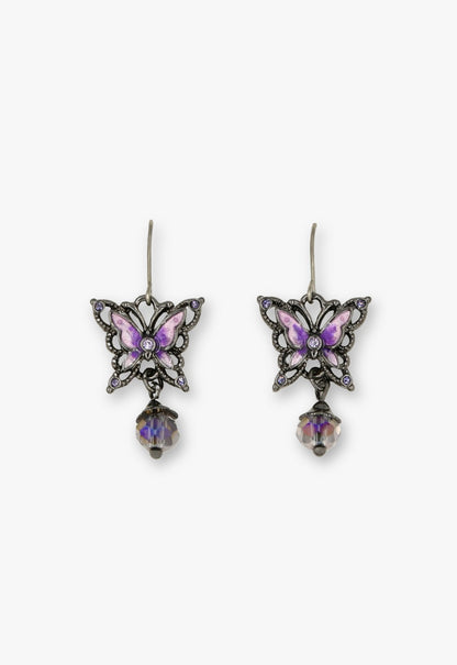 Enchanted Butterfly Dangle Earrings - Gunmetal