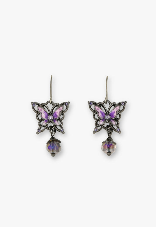 Enchanted Butterfly Dangle Earrings - Gunmetal