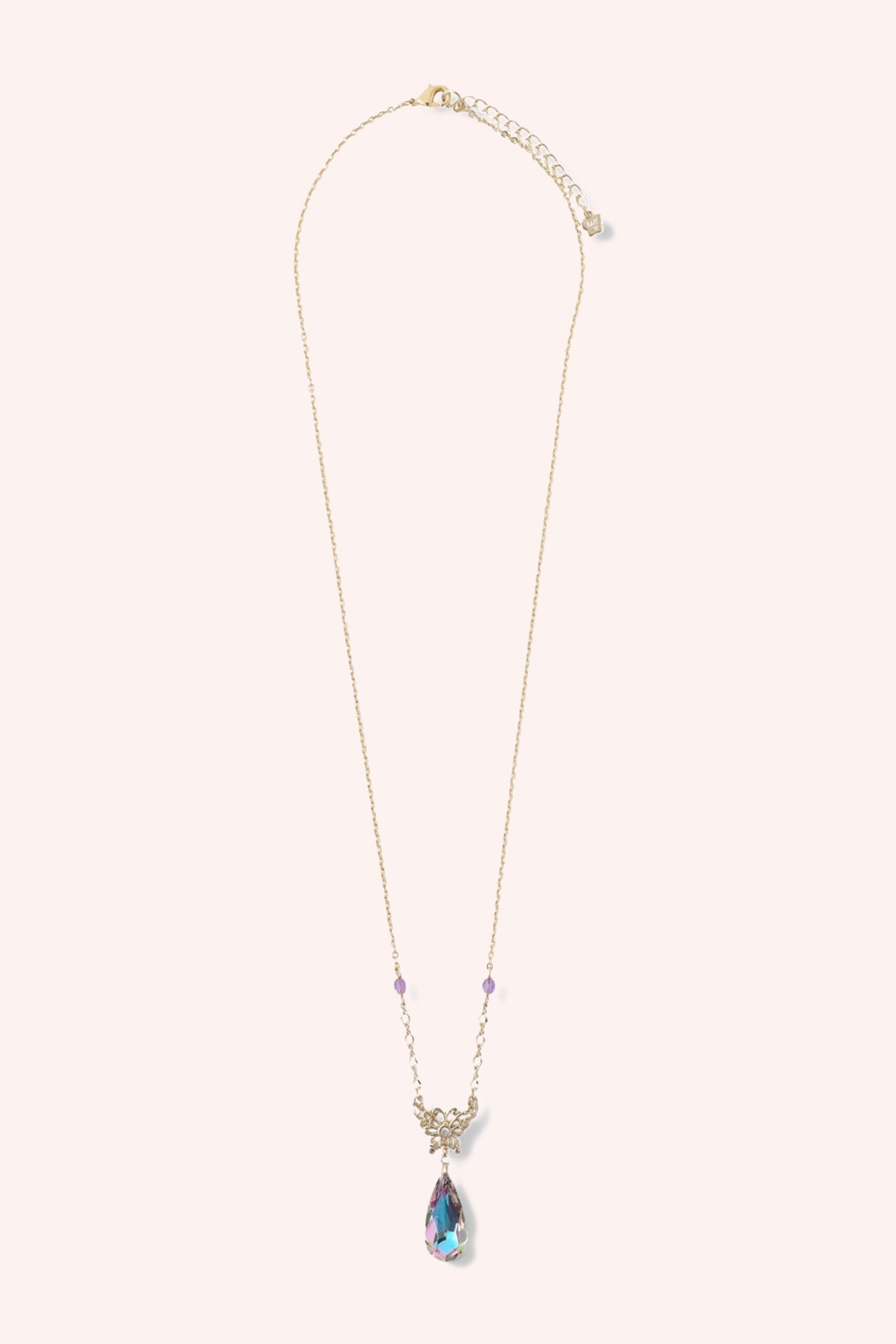 Aquamarine Pendant Necklace, small links chain, fairy-like butterfly, sea-green gemstone pendant