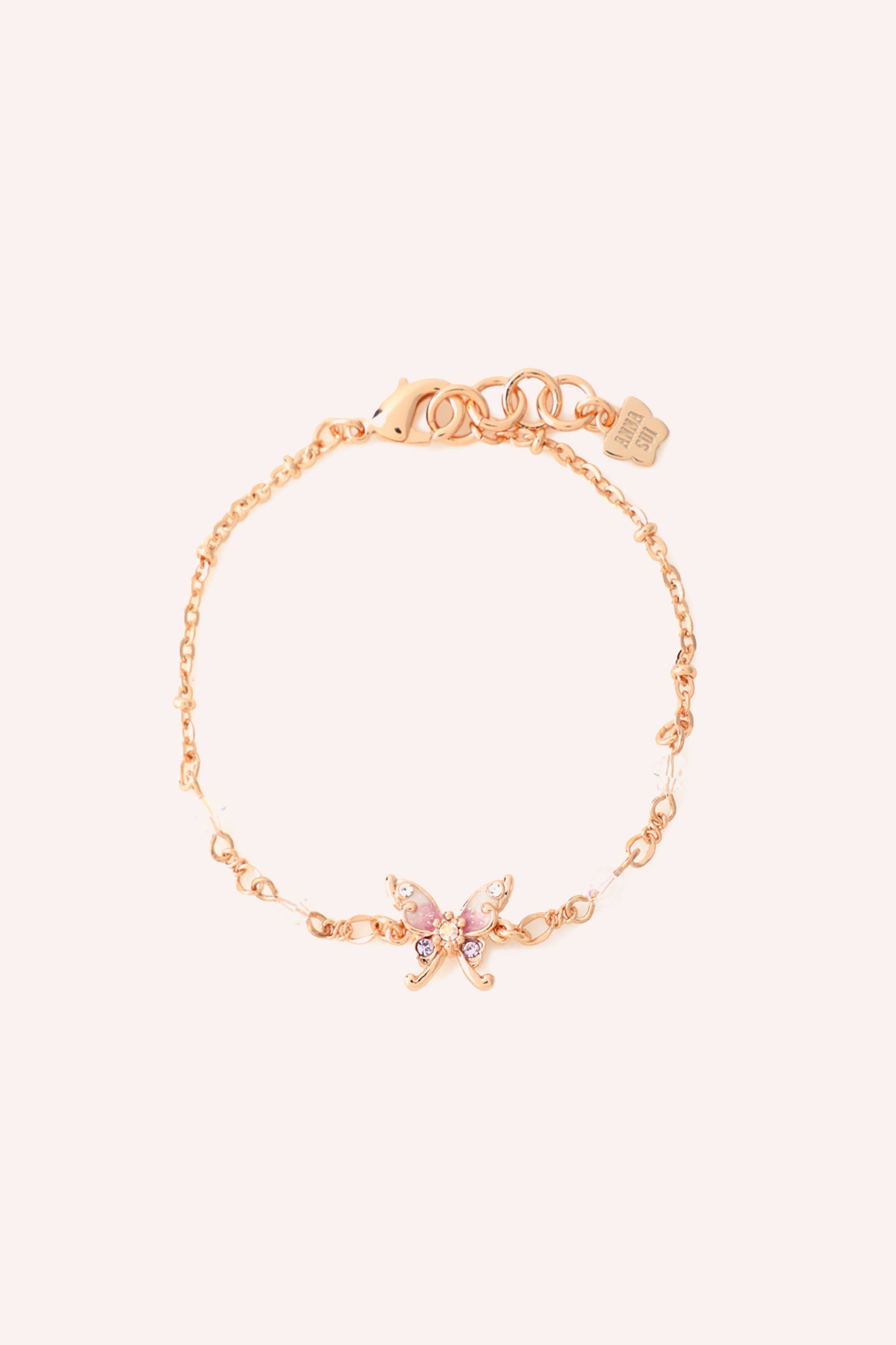 Bracelet, rose gold Toned Bracelet Embellished with Purple Gems and a Purple Butterfly Charm