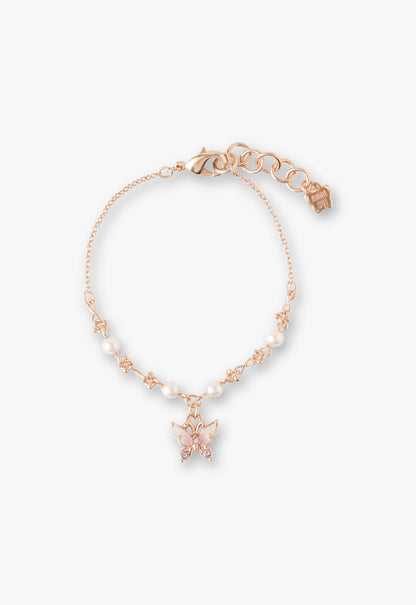 Dainty Butterfly and Pearl Bracelet in Rose Gold