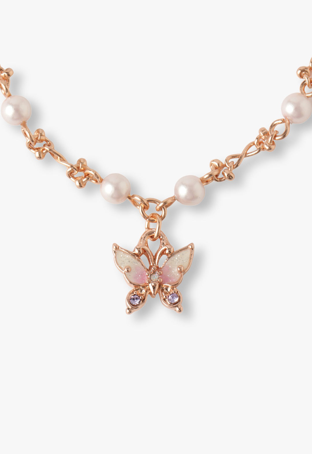 Dainty Butterfly and Pearl Bracelet in Rose Gold