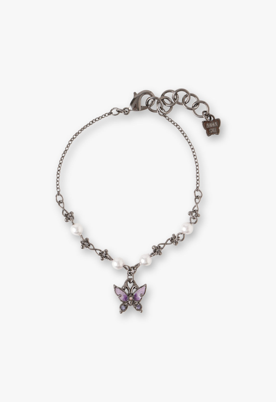 Mystical Purple Butterfly and Pearl Bracelet in Gunmetal