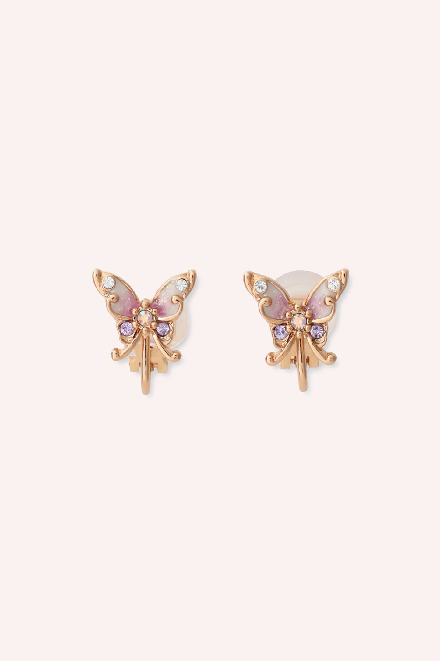 Butterfly Stud Earrings rose gold, Purple Butterfly Embellished with Gems, Whimsical Gold Detailing