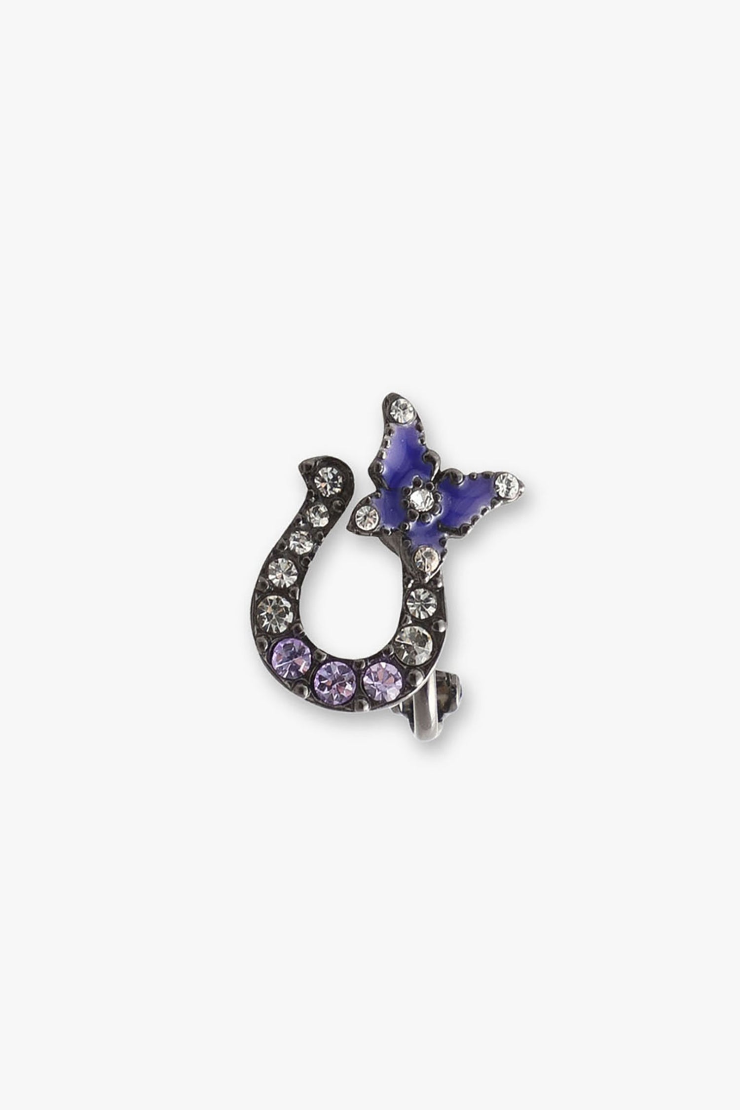 Gunmetal horseshoe Embellished with Gems, a purple butterfly on top left
