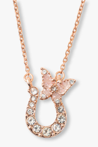 Rose Gold horseshoe Embellished with Gems, a pink butterfly on top left