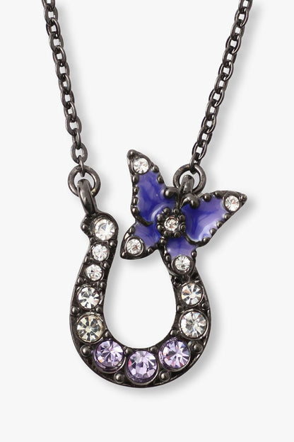 Gunmetal horseshoe Embellished with Gems, a purple butterfly on top left