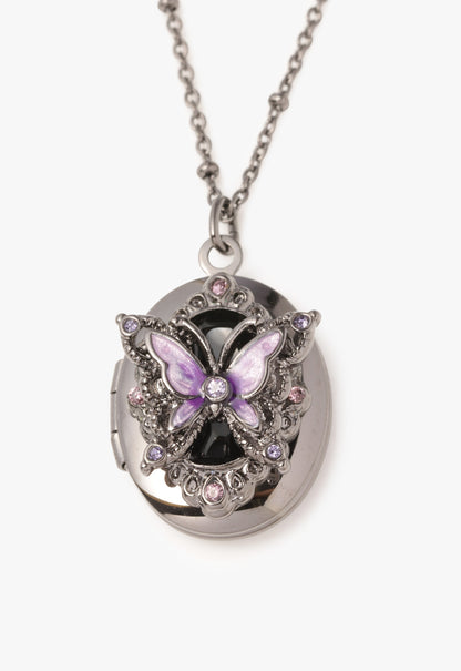 Butterfly Locket Necklace - Gunmetal