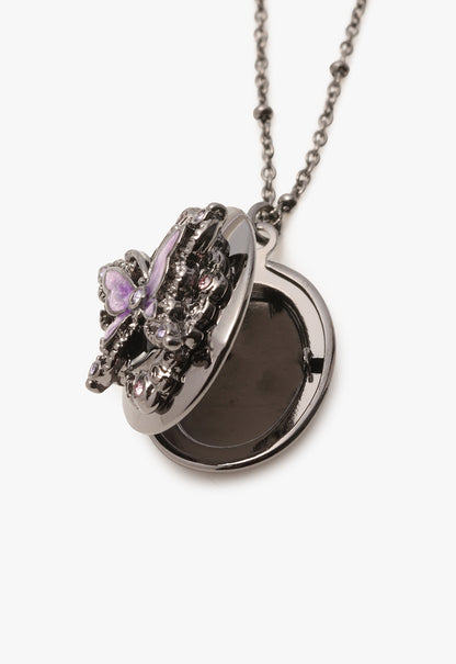 Butterfly Locket Necklace - Gunmetal