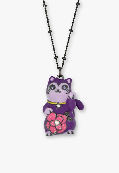 Lucky Cat Flower Necklace- Gunmetal