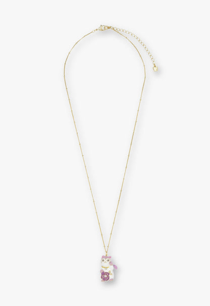 Lucky Cat Flower Necklace- Gold