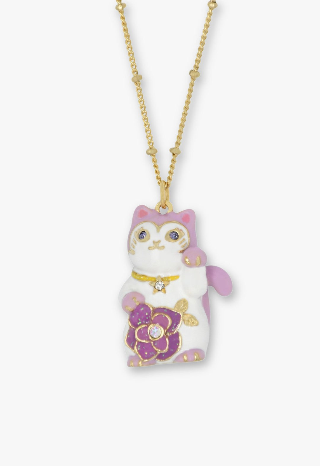 Lucky Cat Flower Necklace- Gold