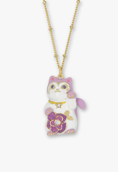 Lucky Cat Flower Necklace- Gold