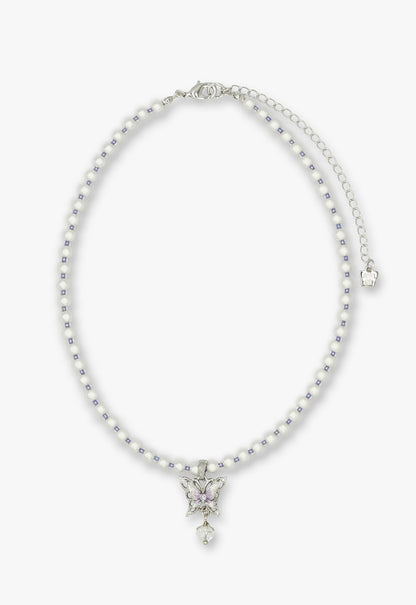 White & Purple Butterfly Pearl Choker