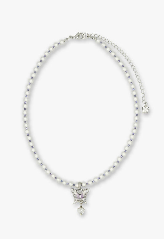 White & Purple Butterfly Pearl Choker