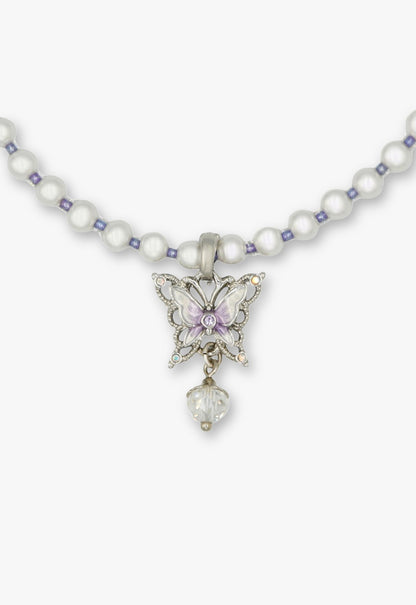 White & Purple Butterfly Pearl Choker