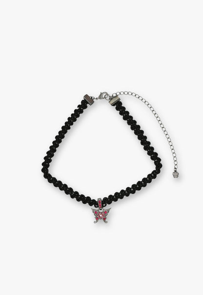 Red & Gunmetal Butterfly Lace Choker