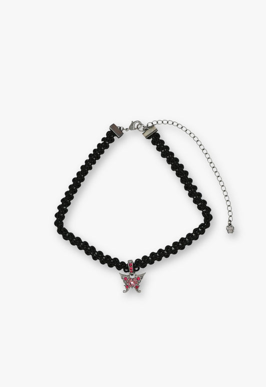 Red & Gunmetal Butterfly Lace Choker