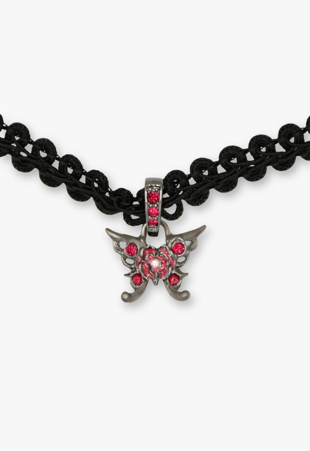 Red & Gunmetal Butterfly Lace Choker