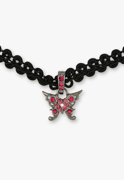 Red & Gunmetal Butterfly Lace Choker