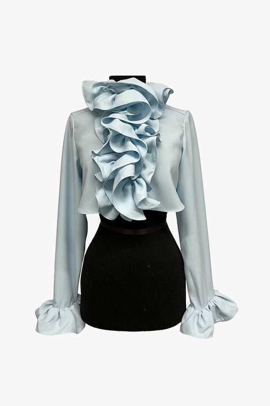 Crepe Ruffle Cropped Blouse