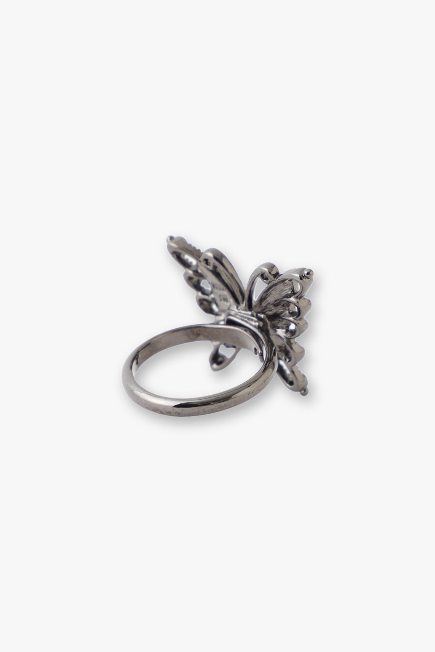 Butterfly Ring, Gunmetal, Adjustable metal ring with purple butterfly embellishment