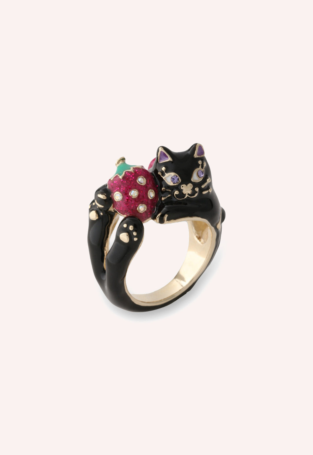 Strawberry Cat Ring Black
