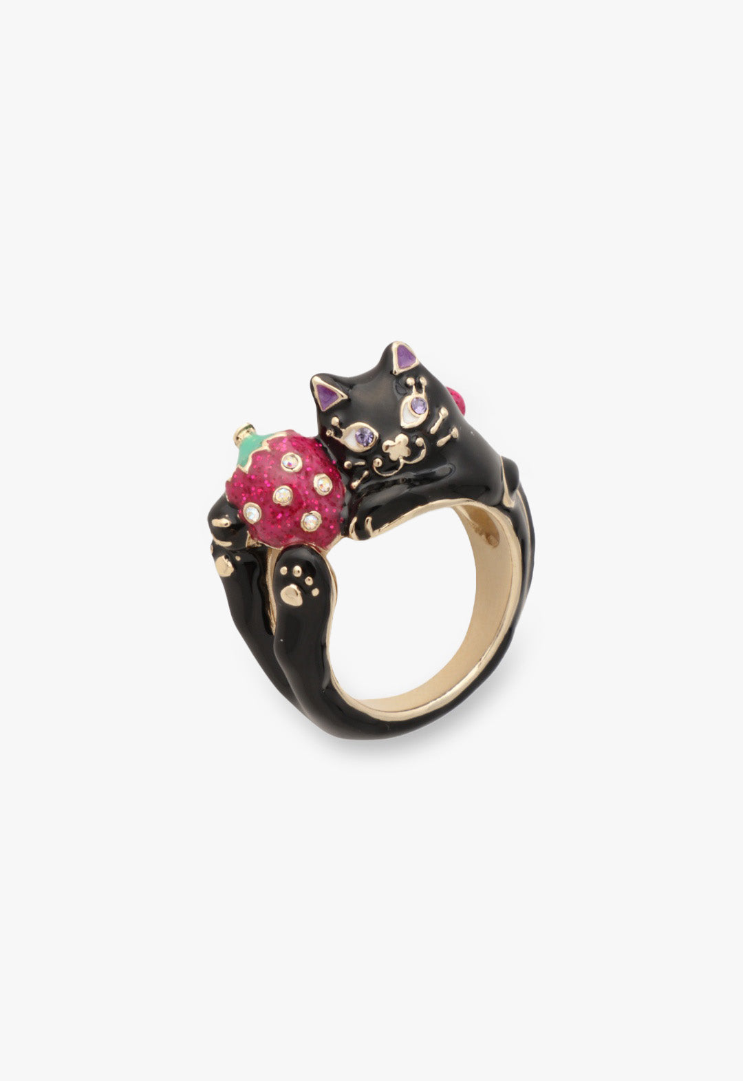 Strawberry Cat Ring - Black