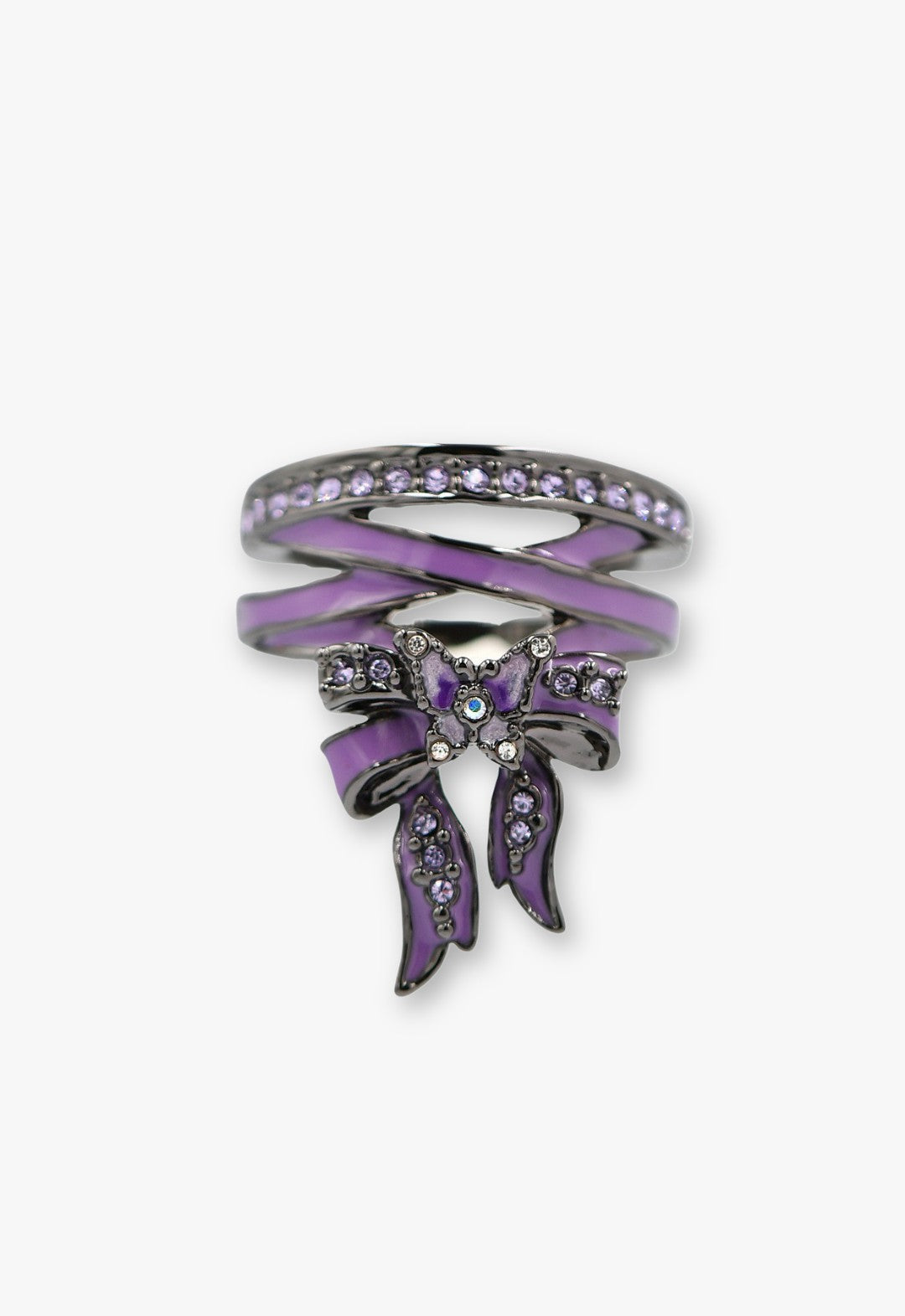 Dark Romantic Butterfly Bow Ring - Gunmetal