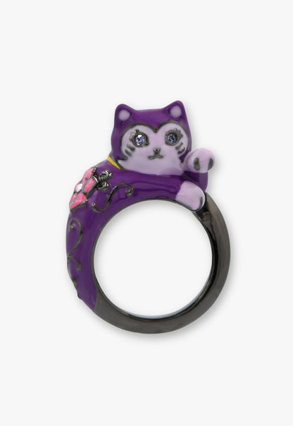 Lucky Cat Flower Ring- Gunmetal