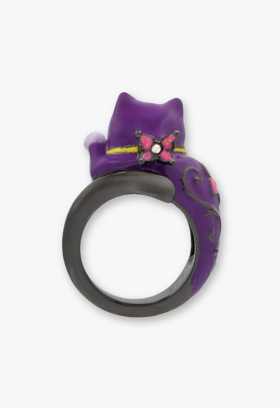 Lucky Cat Flower Ring- Gunmetal