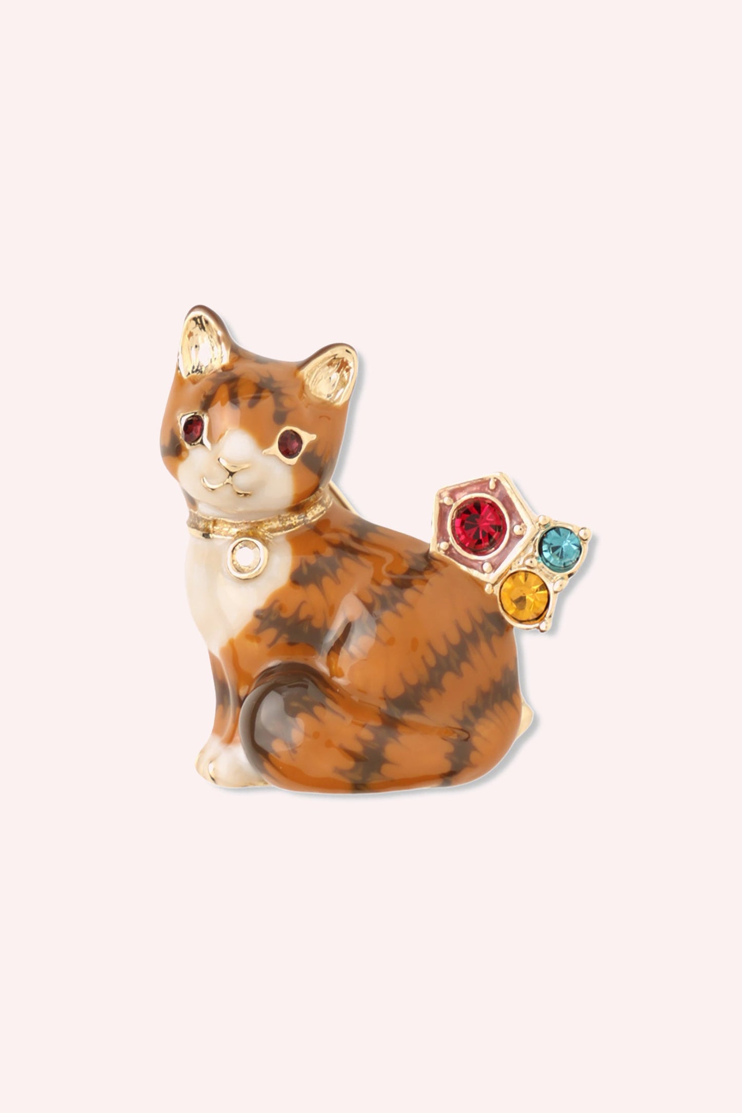 Striped Cat Brooch Orange cat brooch embellished with multi-colored blue/red/green gems