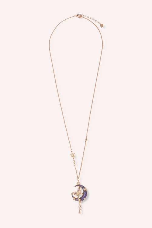 Moon and Butterfly Long Necklace <br> Rose Gold