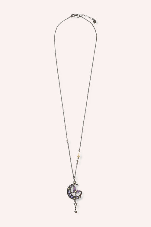 Moon and Butterfly Long Necklace <br> Black