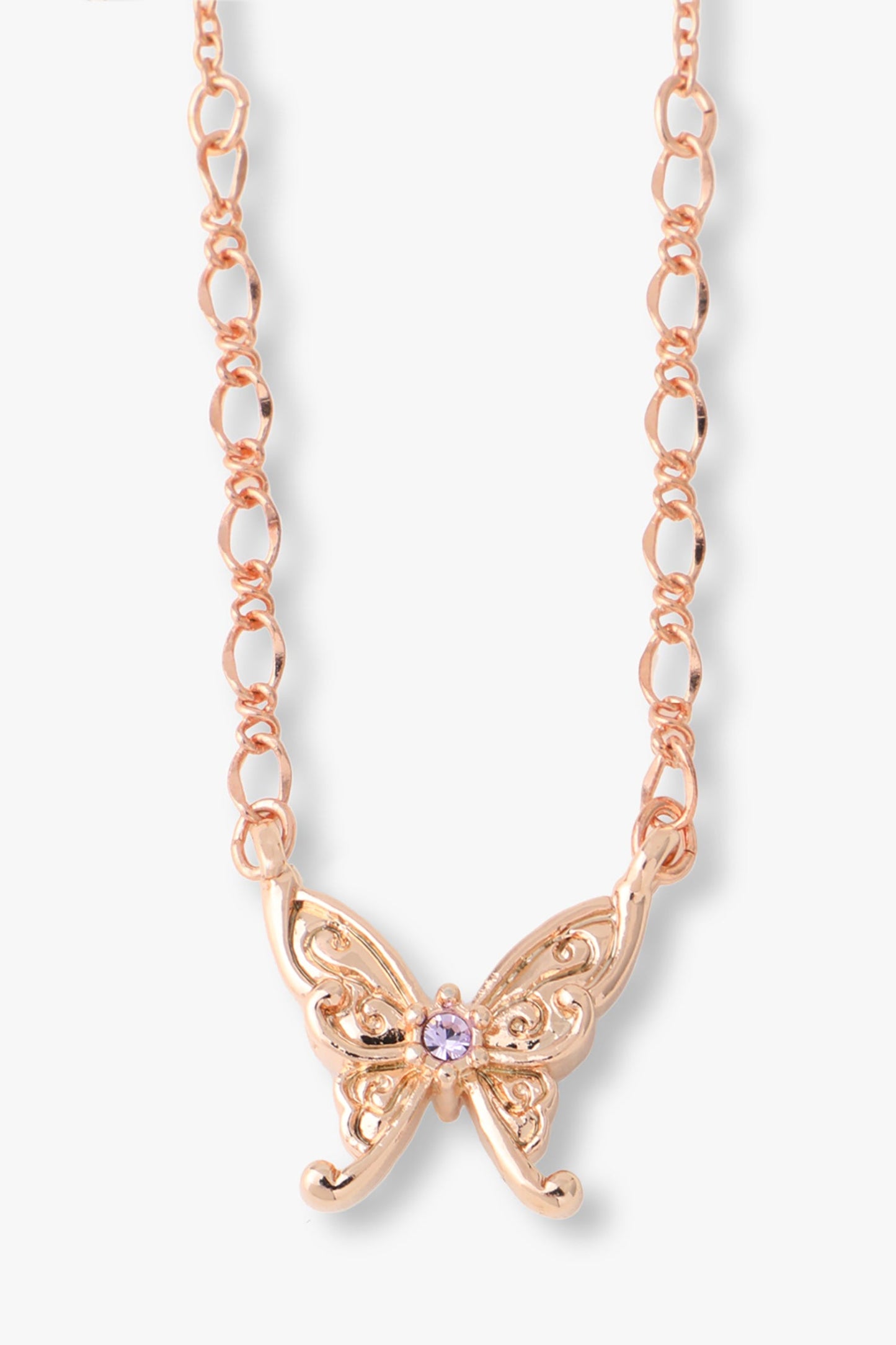 Butterfly and Moon Necklace Rose Gold Set Necklace large links closed to butterfly