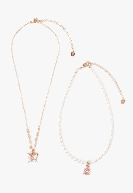 Butterfly & Rose Necklace Duo- Rose Gold